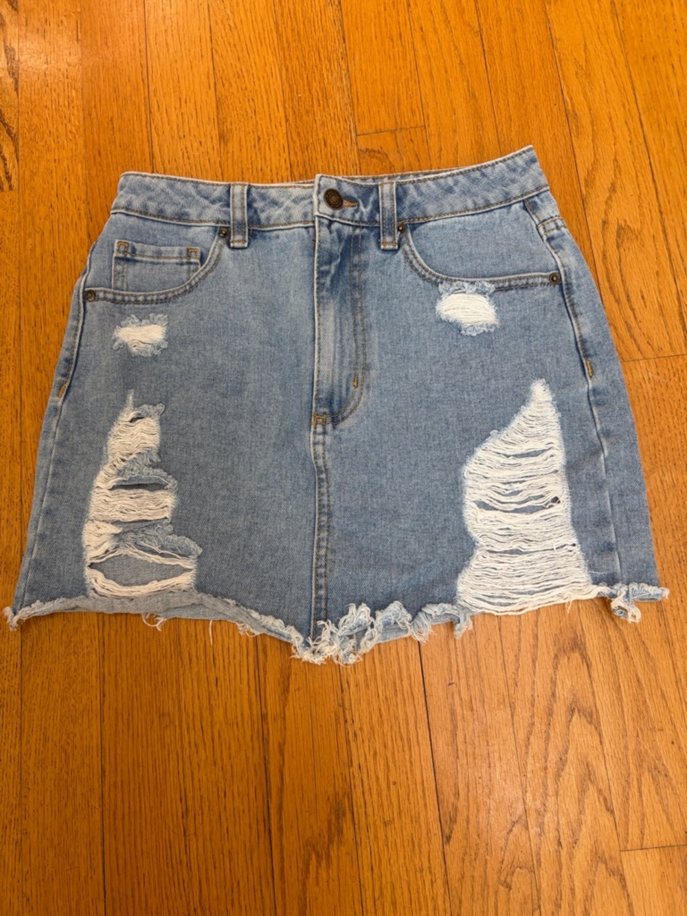 Forever 21 Light Blue Distressed Denim Mini Skirt